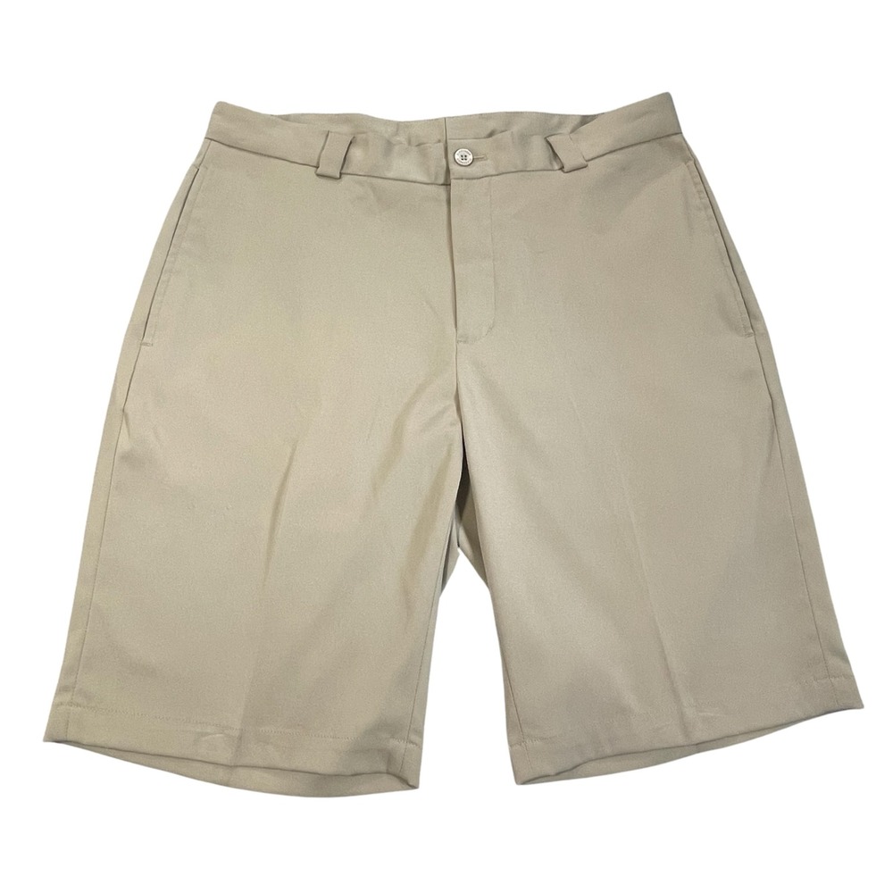 Slazenger Mens Khaki Tan Golf Shorts Size 32 Performance Stretch Flat Front